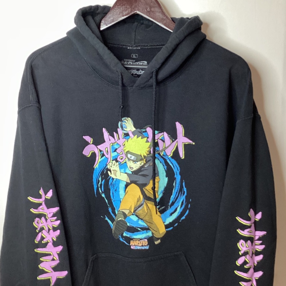 Naruto Shippuden Hoodie Black Graphic Print‎ Anime Manga Men's Size L